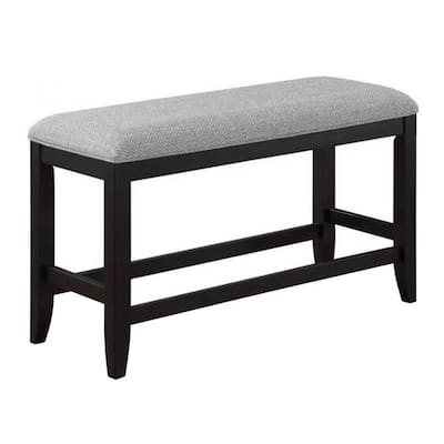 Patricia 48 Inch Counter Height Dining Bench, Black Wood and Gray Fabric