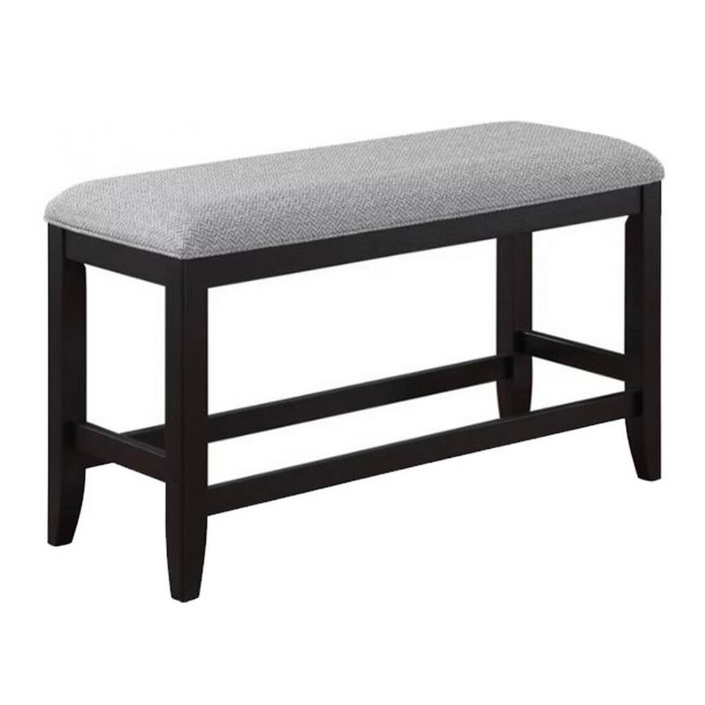Patricia 48 Inch Counter Height Dining Bench, Black Wood and Gray Fabric