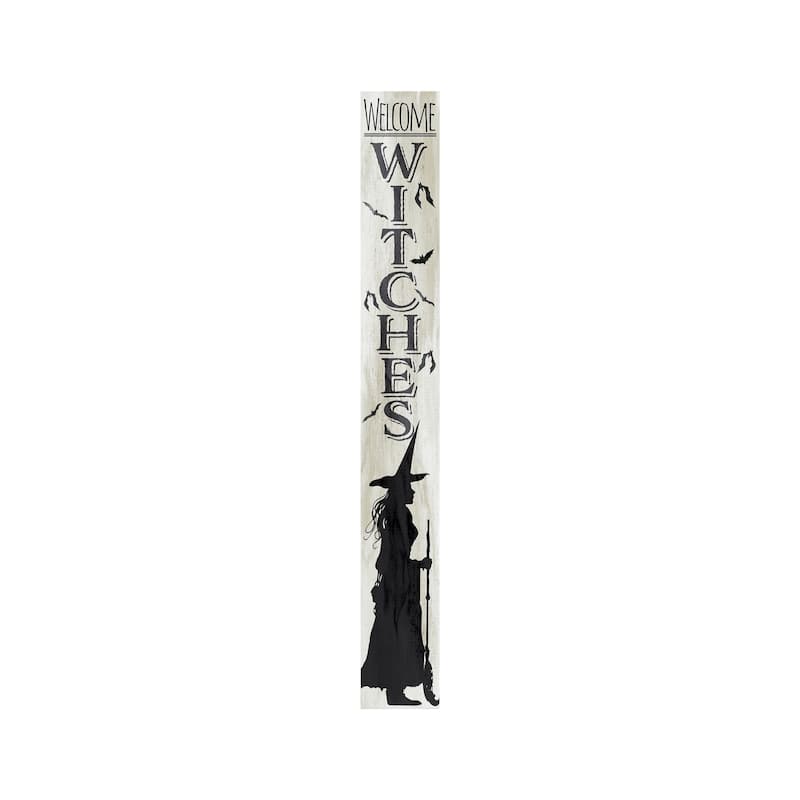 HomeRoots 72" Black And White Solid Wood Welcome Home Halloween Witch Porch Sign