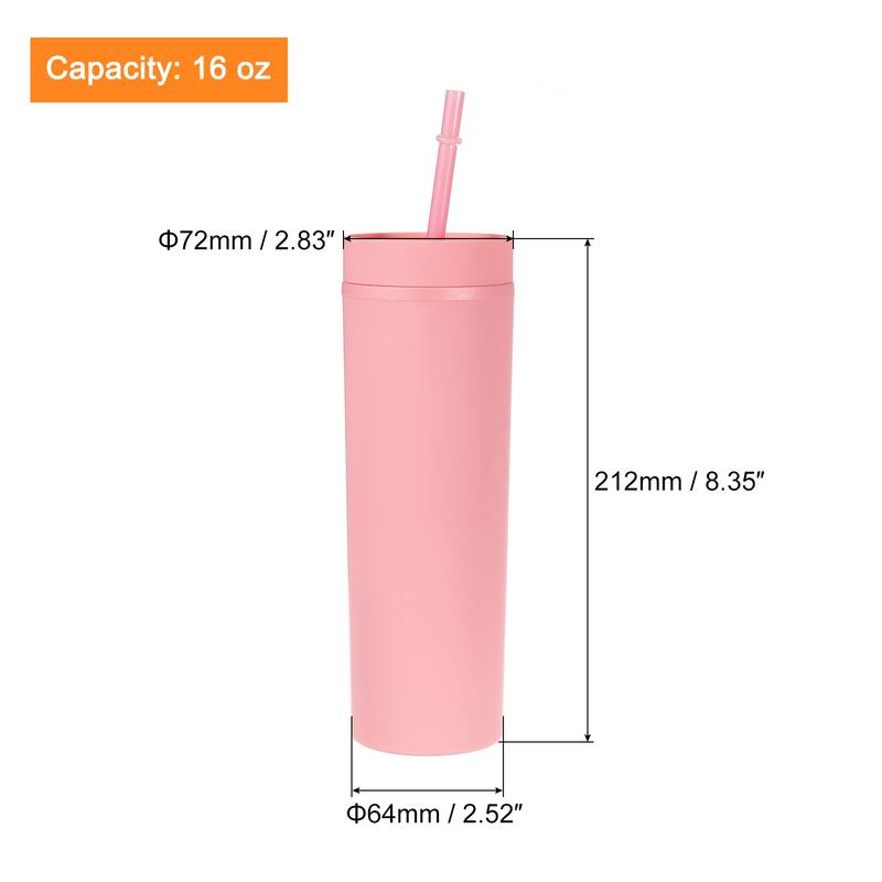 Skinny Tumbler with Lids and Straws, 16Oz Matte Skinny Tumbler Bulk - Pink