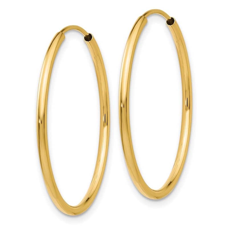 Curata 14k Yellow Gold tube 1.5mm Polished Round Endless Hoop Earrings Jewelry Gifts for Women