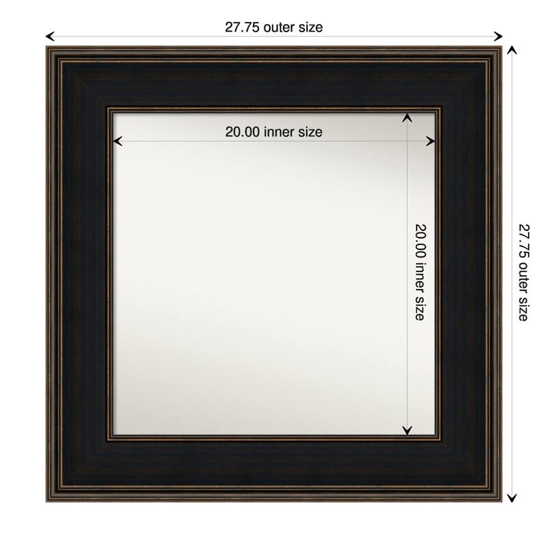 Mezzanine Espresso Framed Non-Beveled Custom Wall Mirror, Bathroom Vanity Mirror - Outer Size: 27.75 x 27.75