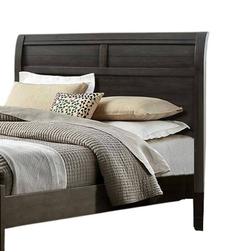 Lyna King Size Bed, Curved Headboard, Rich Walnut Brown Solid Wood