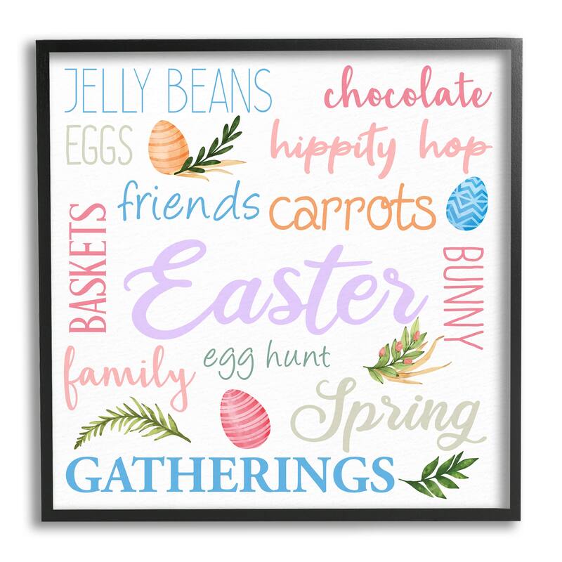 Stupell Festive Easter Activity Sign Patterned Eggs Motif Framed Wall Art - Multi-Color - 12 x 12 - Black