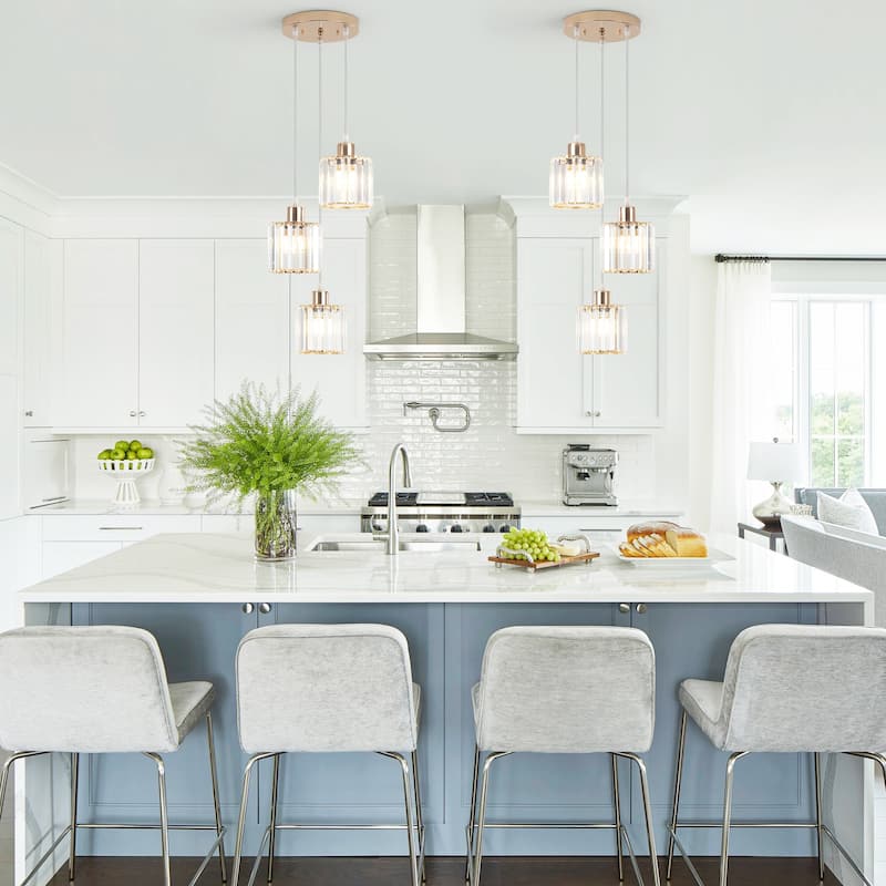 Modern 3-Light Crystal Chandelier, Kitchen Island Pendant Lights, Classic Semi Flush Mount Chandelier for Dining Room