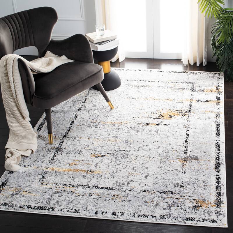SAFAVIEH Amelia Temma Abstract Distressed Rug - 6'7" Square - Grey/Gold