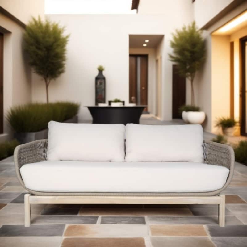 Outdooor Loveseat with Acacia Solid Wood Frame and Cushions - Wood