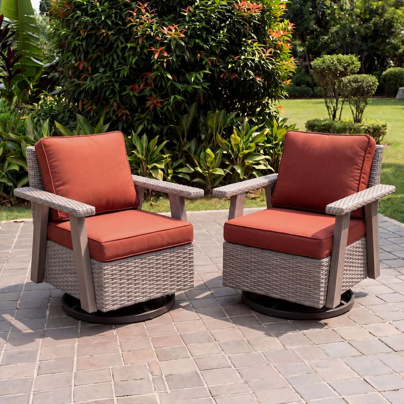 COZYWOR Outdoor Rattan Swivel Rocking Chair With Cushions