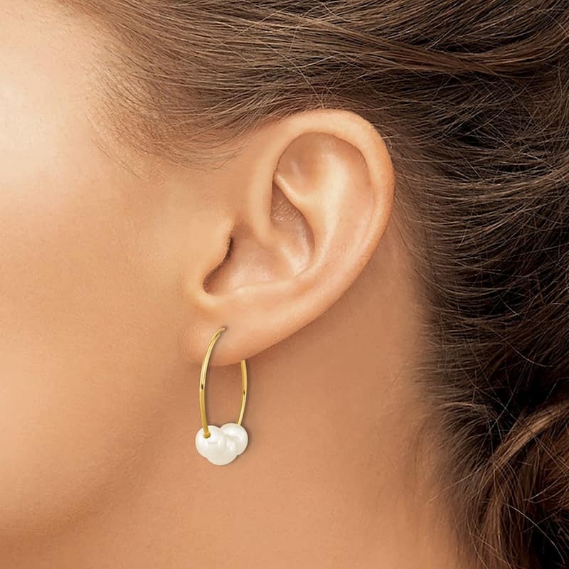 Curata 10k Yellow Gold 6-7mm White Freshwater Cultured Pearl Endless Hoop Earrings