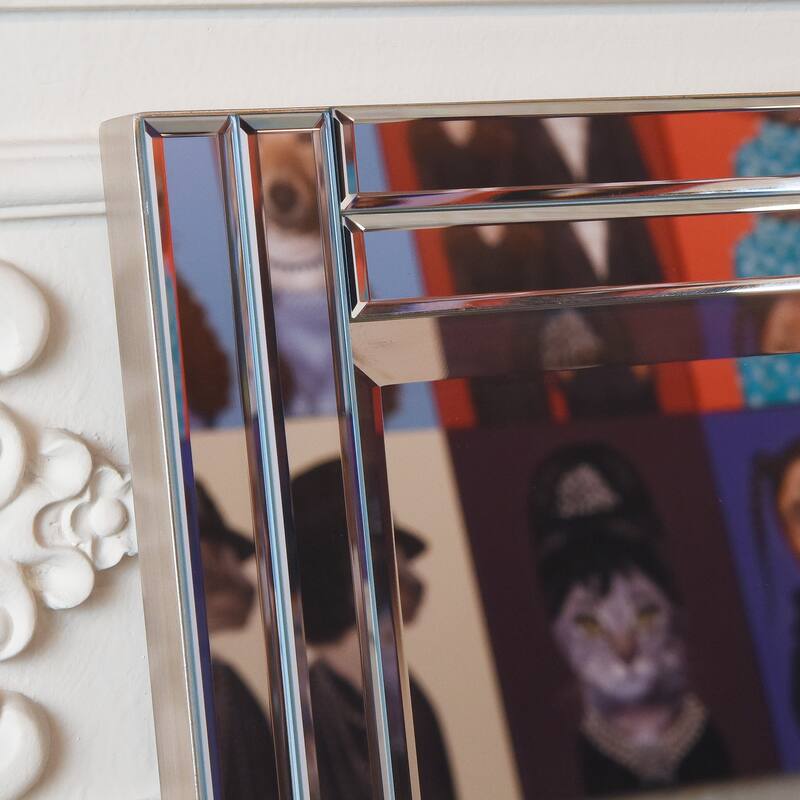 Moderno Stepped Beveled Rectangle Wall Mirror, Solid Wood Frame, 1"-Beveled Center Mirror, Ready to Hang - Clear
