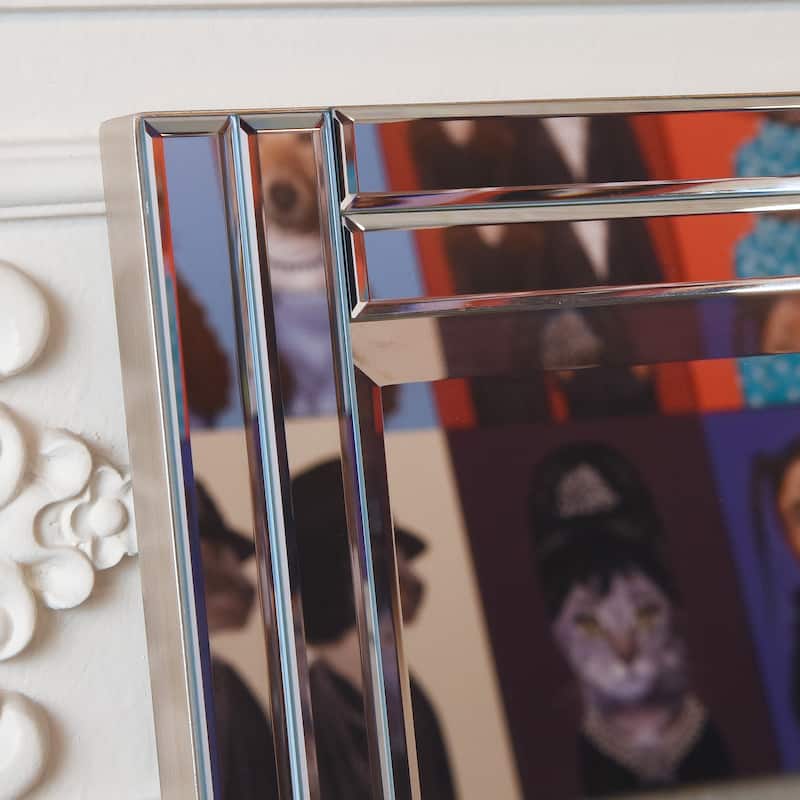 Moderno Stepped Beveled Rectangle Wall Mirror, Solid Wood Frame, 1"-Beveled Center Mirror, Ready to Hang - Clear