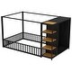 preview thumbnail 12 of 10, Safety Design Metal Frame Floor Bed with Wardrobe, Many Storage Shelves, Full Size, Black