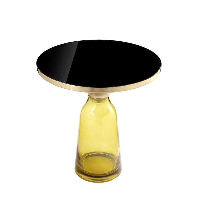 20 in. Gold and Yellow Round Glass End Table, Sturdy Build End Side Table for Living Rooms
