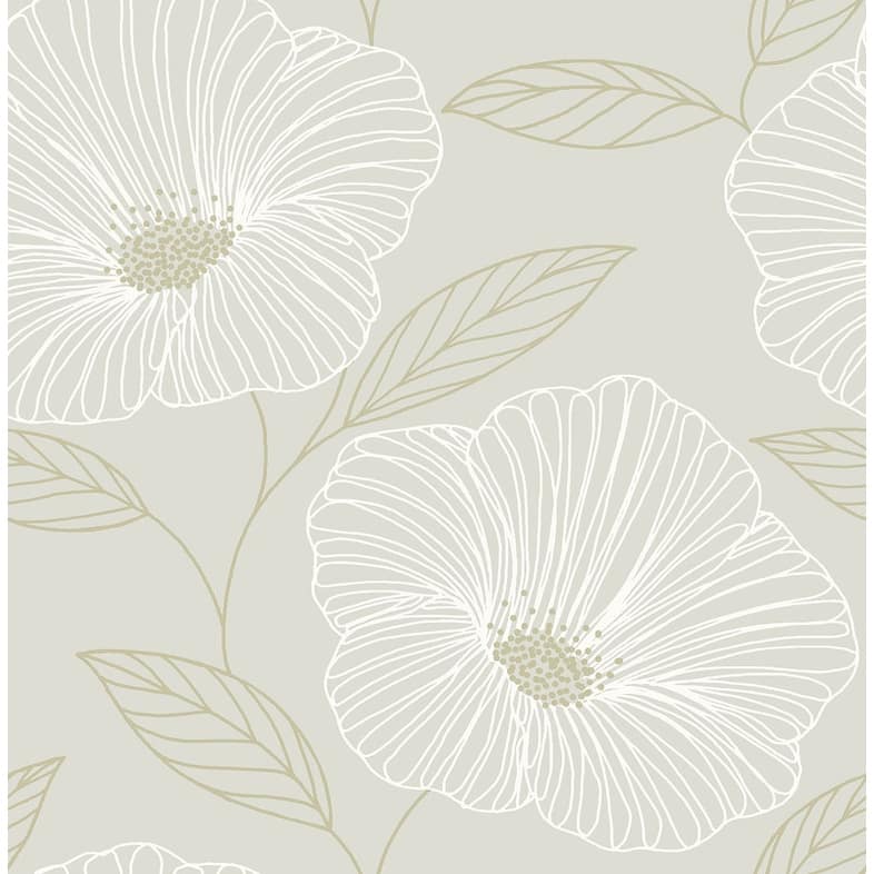 Brewster Mythic Light Grey Floral Wallpaper - 20.5in x 396in x 0.025in