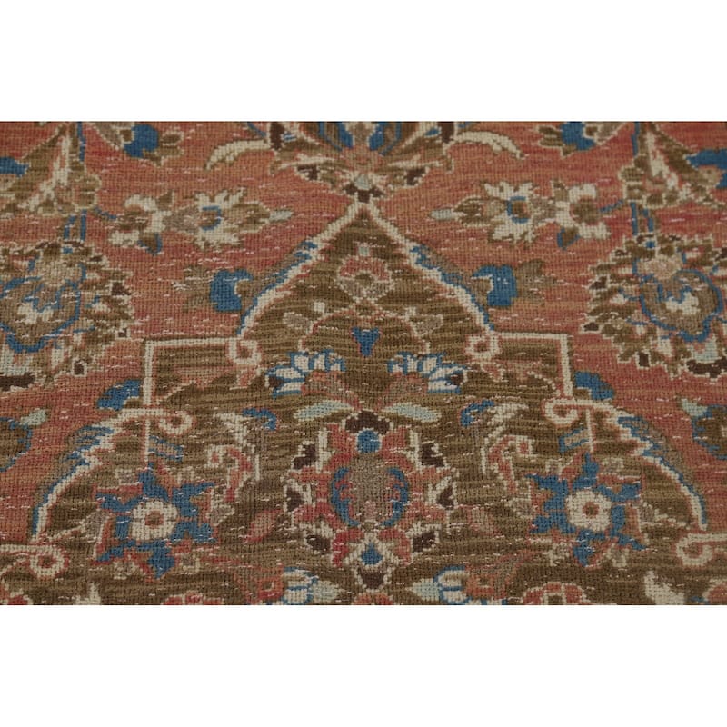 Distressed Mashad Vintage Persian Area Rug Hand-Made Wool Carpet - 9'7" x 13'2"