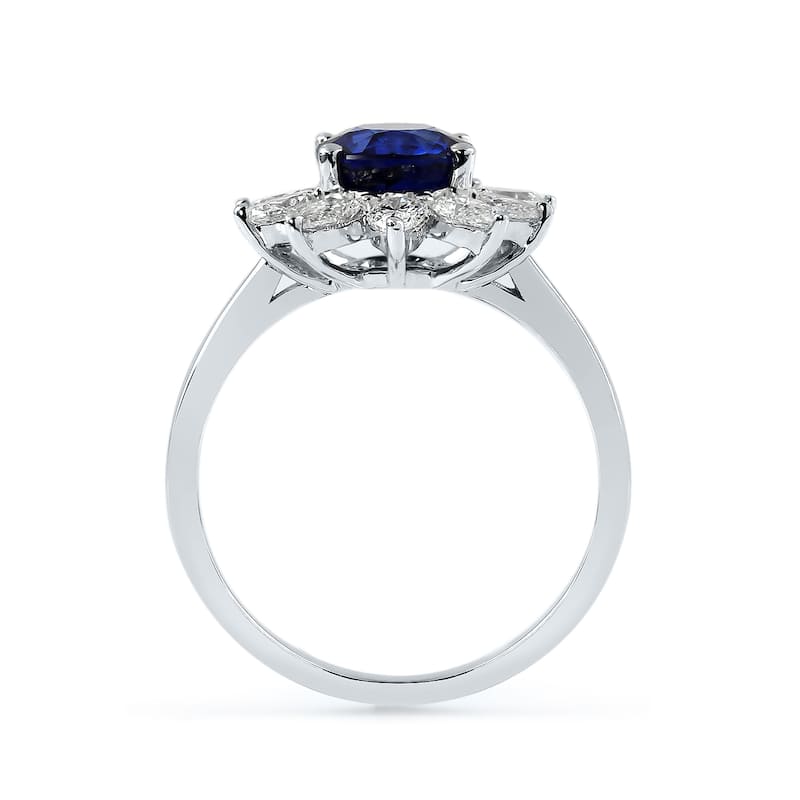 Auriya 18k Gold 2 1/3ct Royal Blue Oval Sapphire and Halo Diamond Engagement Ring 7/8ct TDW