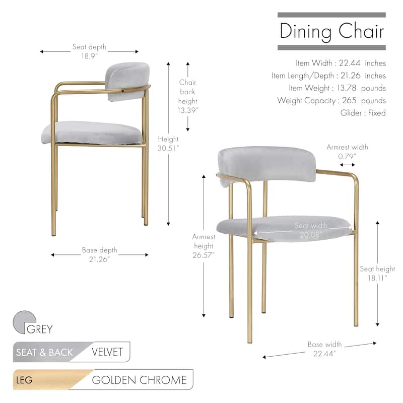 Porthos Home Eder Dining Chairs Set of 2, Velvet, Gold Chrome