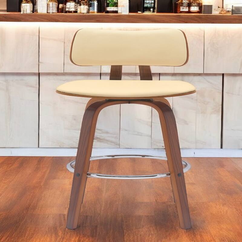 Faux Leather Armless Counter Height Bar Chair with Wood Frame, Swivel and Footrest