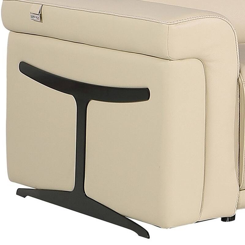 HomeRoots Beige Italian Leather Modular L Shaped Six Piece Corner Sectional With Console
