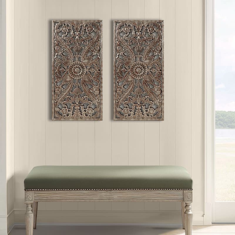 Madison Park Botanical Distressed Carved Wood Wall Decor (Set of 2)