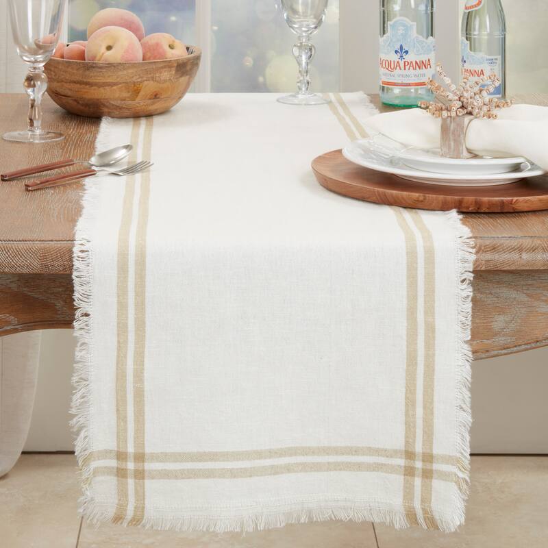 Trendy Fringed Stripe Table Runner - 13"x72"