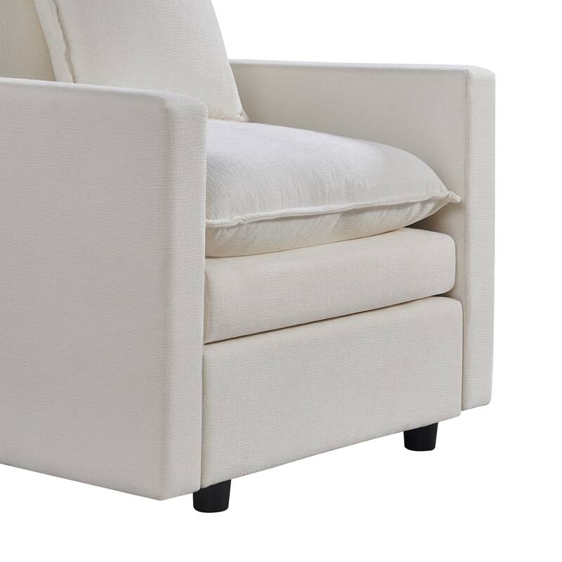 White Modern 33.07" Upholstered Arm Chair with Solid Wood Frame for Living Room
