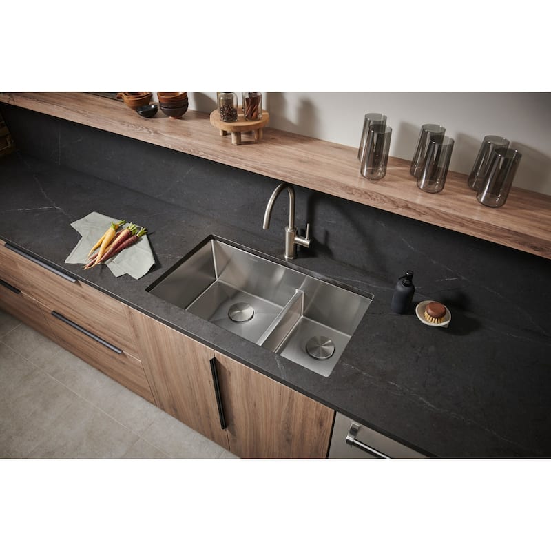 Ruvati 36-inch Low-Divide Undermount 60/40 Double Bowl 16 Gauge Stainless Steel Kitchen Sink - 36" x 19" - 36" x 19″