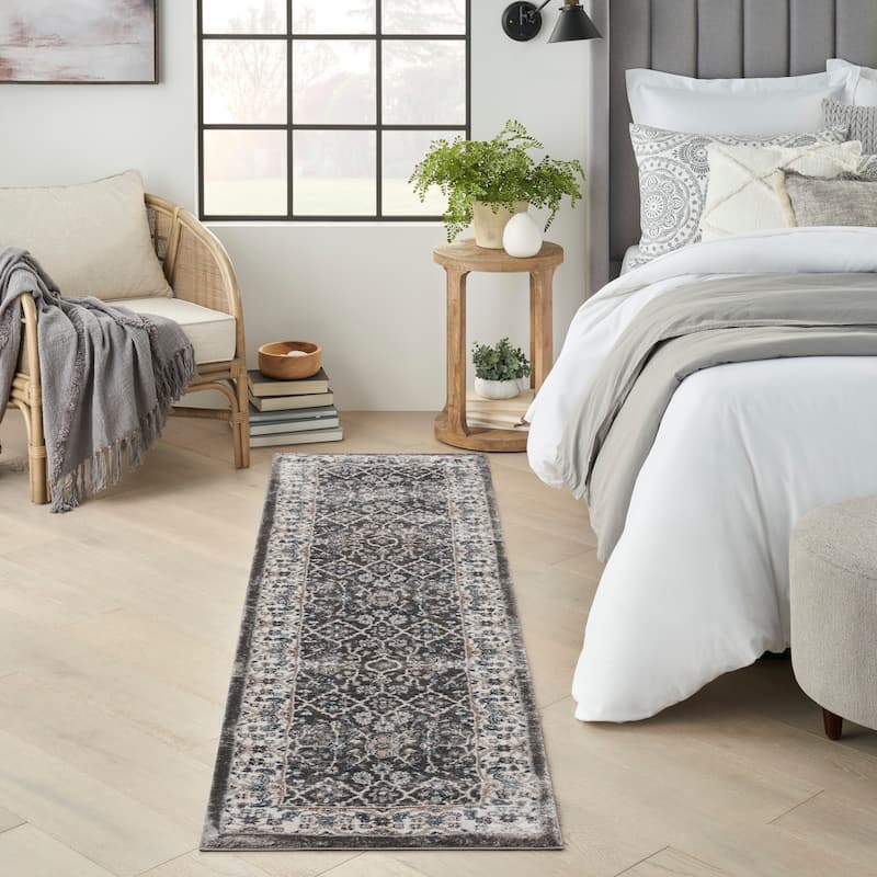 American Manor Persian Bordered Area Rug - 2'2" x 7'6" - Grey/Ivory - Rectangle