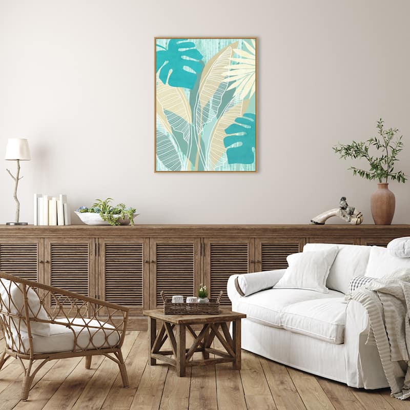 Amanti Art Aqua Tropical I by Flora Kouta Framed Canvas Wall Art Print - Sylvie Maple