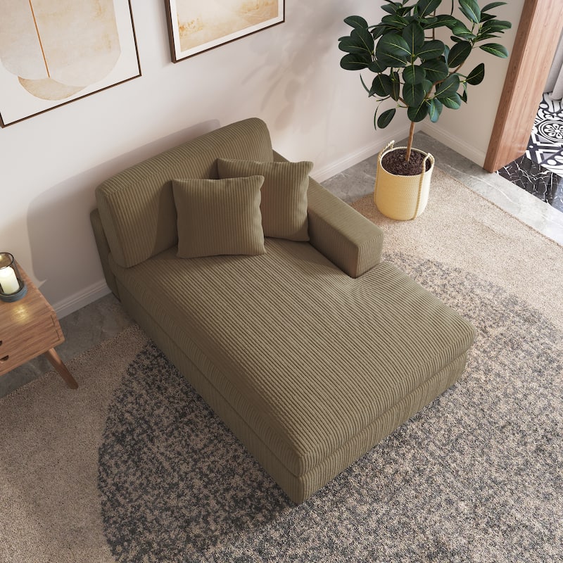 Upholstered Corduroy Modular Sectional Sofa with 2 throw pillows