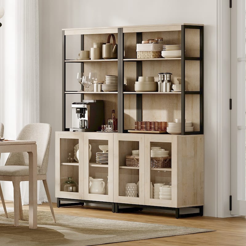 2 PCS Modern 72" Tall Bookcases with Glass Doors and Adjustable Shelves for Home Office, Living room.