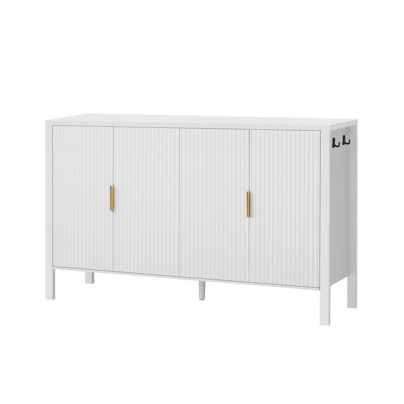4-Door Sideboard with Back-of-Door Storage Racks & Side Hooks, Adjustable Shelves