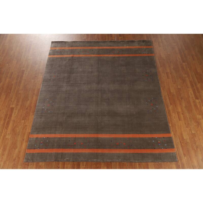 Hand Knotted Oriental 100% Wool Carpet Tribal Tribal Brown Gabbeh Area Rug - 9' 10'' X 8' 1''