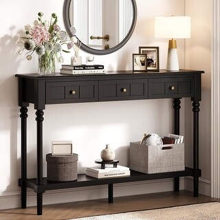 43-inch Black Narrow Console Table with Drawers & Shelf, Entryway Sofa ...