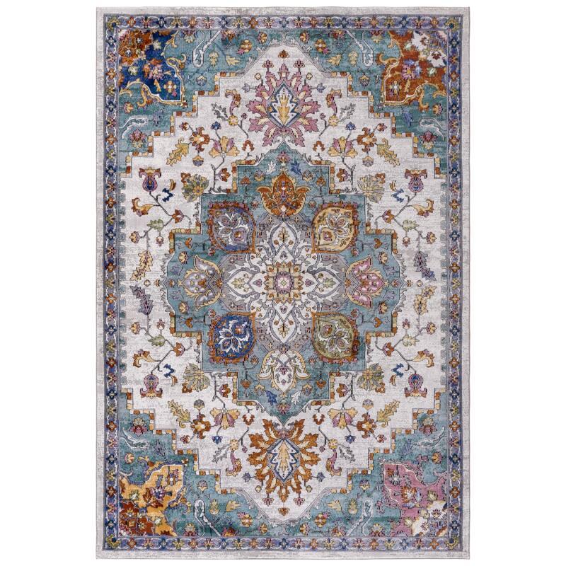 SAFAVIEH Aria Zeena Boho Oriental Medallion Rug - 5'1" x 7'3" - Ivory/Turquoise