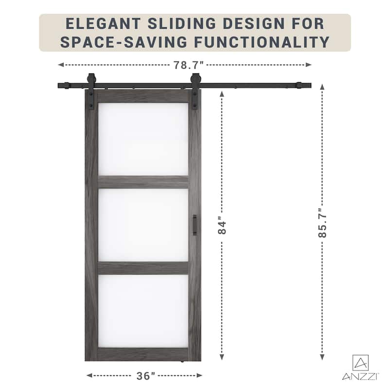 ANZZI 3 Vision Glass Durable Construction Sliding Door with Hardware Kit