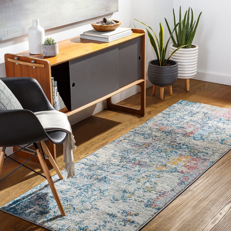 Livabliss Sunderland Minimalist Abstract Area Rug - Aqua/Mustard - 2' 7" x 7' 3"