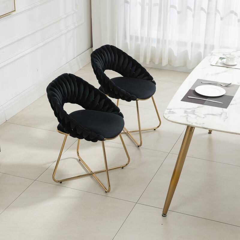 Black Velvet Accent Chairs Side Chair Vanity Desk Chair ( Set of 2 )