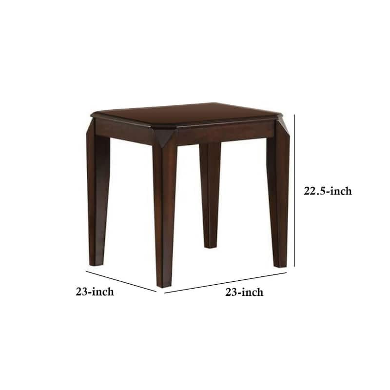 22.5 Inch Wood End Table with Beveled Tapered Legs, Brown - 22.5 H x 23 W x 23 L Inches