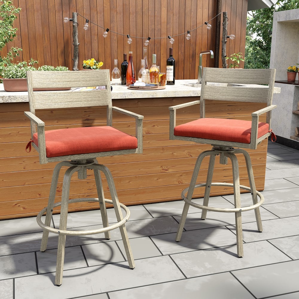 Outdoor Aluminum Swivel Patio Bar Stools with Sunbrella Fabric Cushion