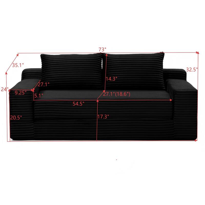 Memory Foam Cloud Loveseat Sofa, 2 in 1 Convertible Folding Couch Bed, No Assembly Compressed Corduroy Floor Lounge Sofa