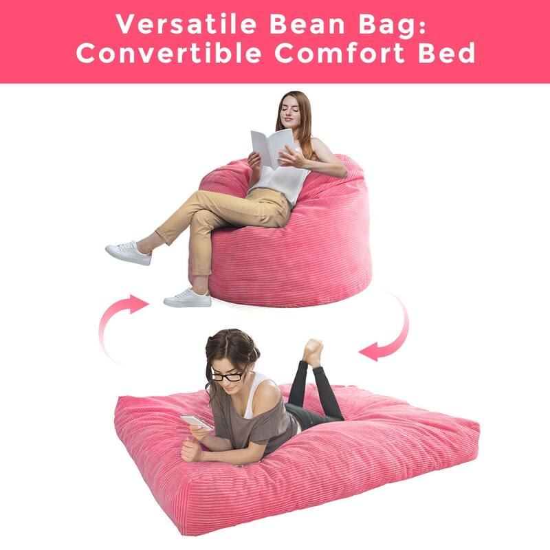 Corduroy Bean Bag Chair, Convertible Chair Folds from Bean Bag to Bed