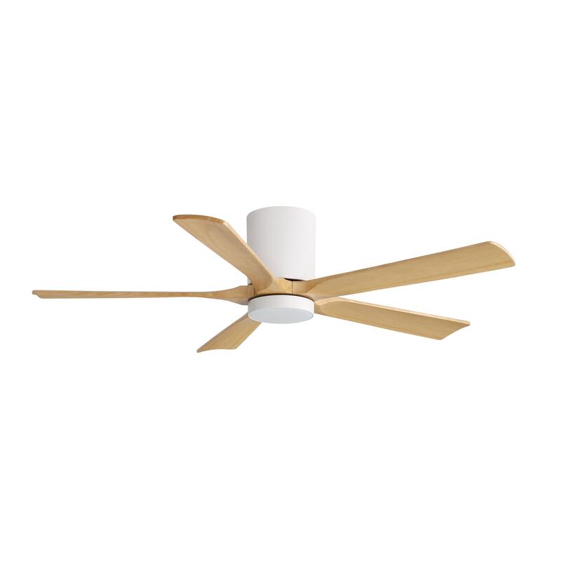WINGBO 52" Solid Wood DC Motor Integrated LED Hugger Ceiling Fan with Remote