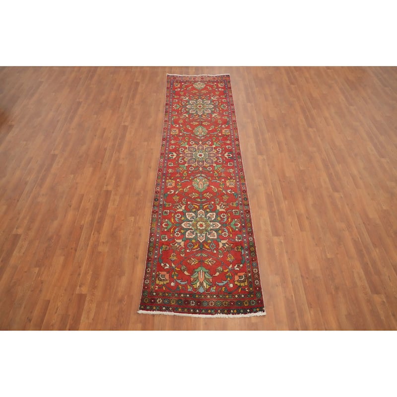 Hand Knotted Oriental 100% Wool Carpet Traditional Floral Red Tabriz Runner Rug - 10' 10'' X 2' 10''