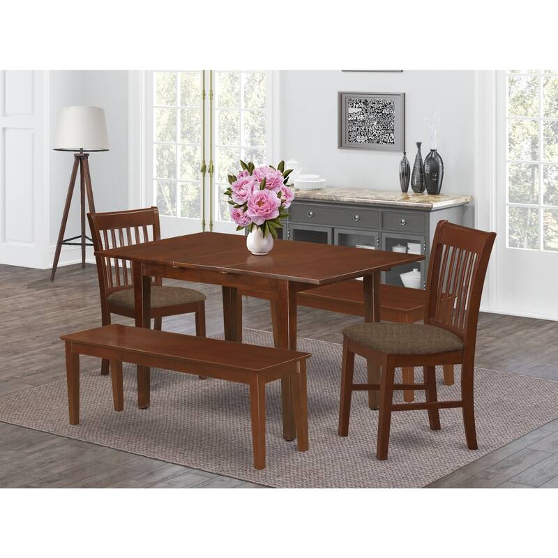 HomeStock 5-Piece Rectangle Mahogany Finish Solid Wood Top Dining Table with 4 Chairs
