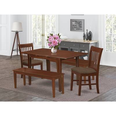 HomeStock 5-Piece Rectangle Mahogany Finish Solid Wood Top Dining Table with 4 Chairs