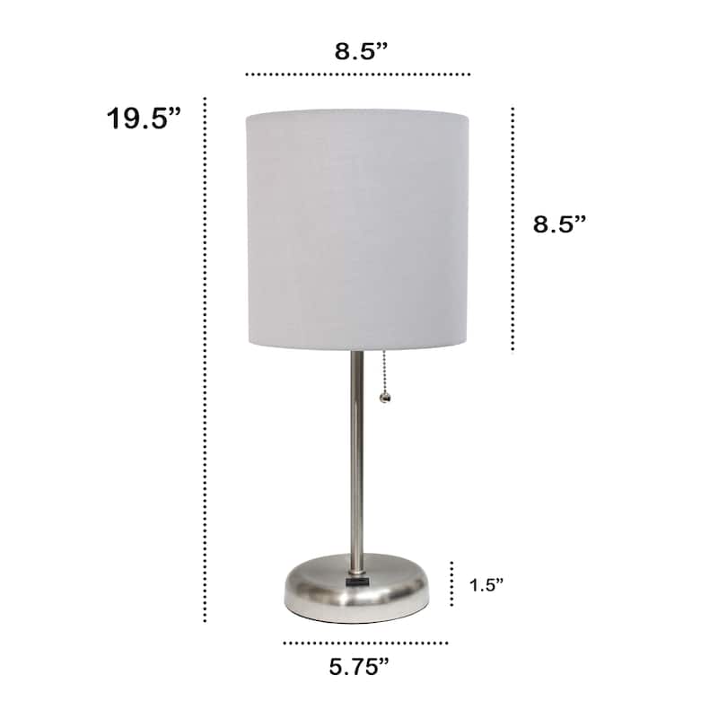 19.5" USB Port Feature Metal Lamp in Steel w Aqua Shade