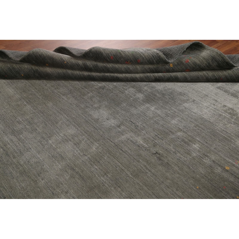 Dark Gray & Green Gabbeh Oriental Area Rug Hand-Knotted Wool Carpet - 7'11" x 9'10"