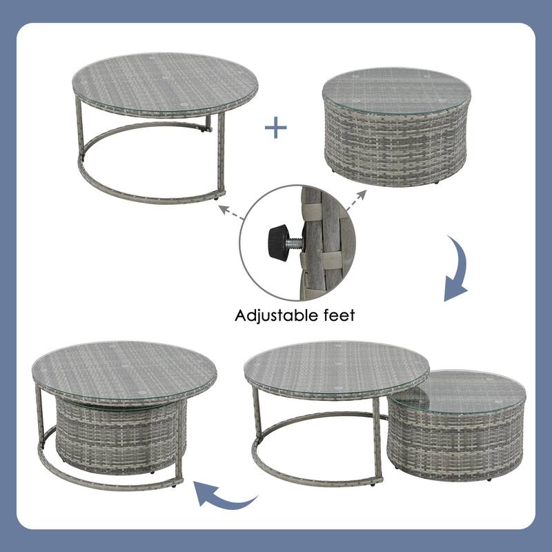 9 Piece Half-Moon Outdoor Sofa Set, All-Weather Rattan Conversation Furniture Set, Round Sofa Set with Coffee Table