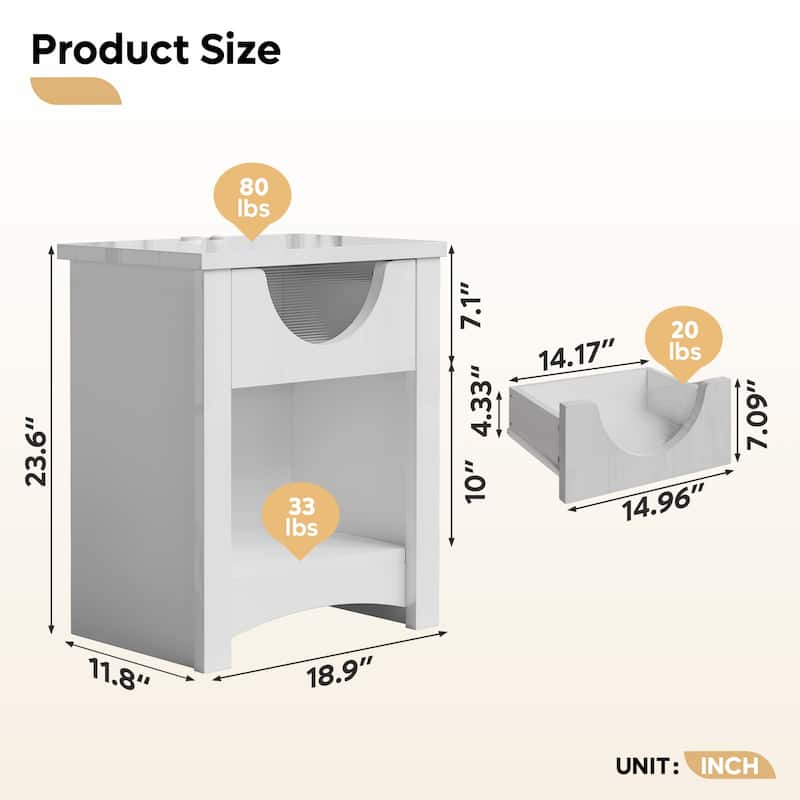 Bestier Nightstands Set of 2 with Charging Station, Modern LED End Table Bedside Table with Drawer for Bedroom & Living Room